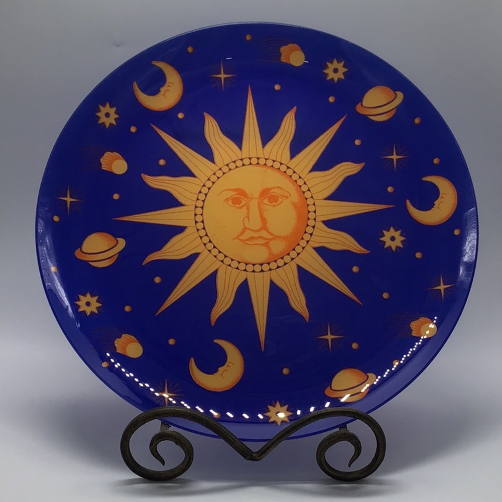 Vintage Glass Reverse Painted Celestial Serving Plate